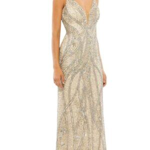 Mac Duggal Sequin V-Neck Sleeveless Beaded Gown